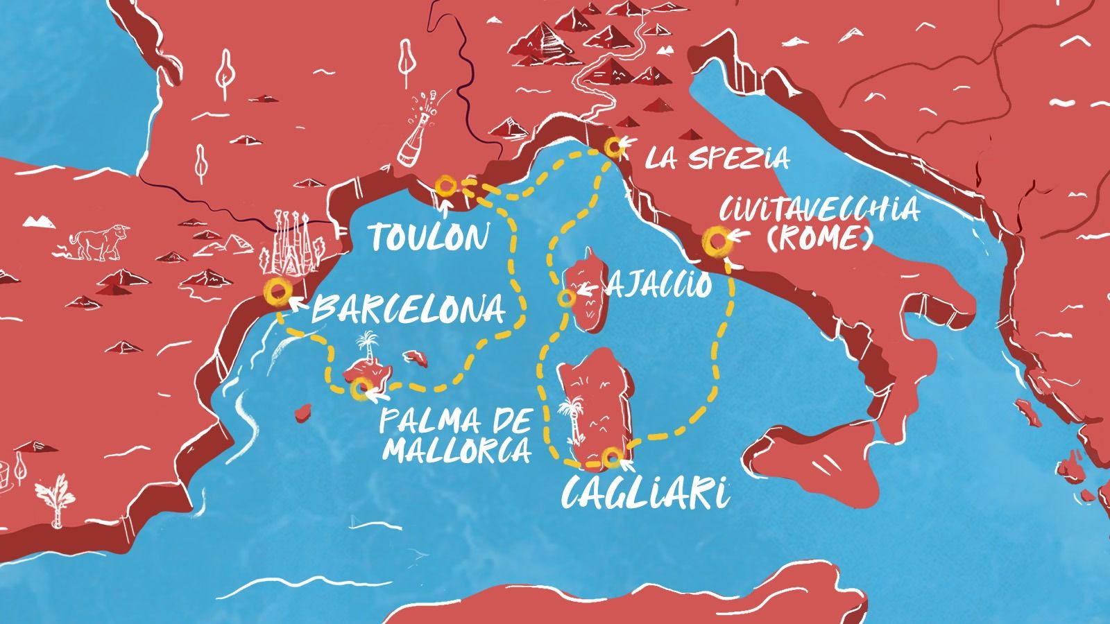 Barcelona to Civitavecchia Itinerary Map