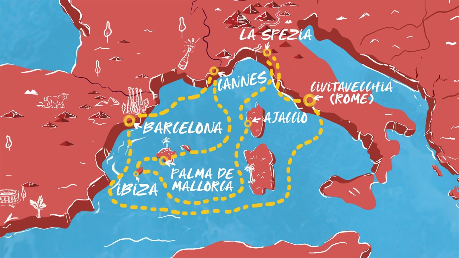 Barcelona, Palma, Rome & (Many) More Itinerary Map